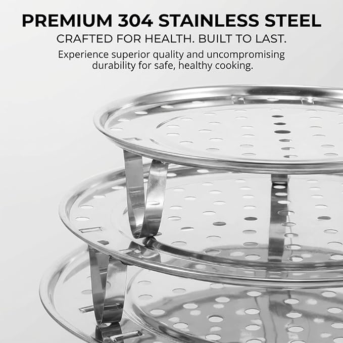 Round Stainless Steel Steamer Rack, 7.6" 8.5" 9.33" Inch Steaming Rack, Removable Stands, for steamer, Stock Pot, Pressure Cooker, Cooking, baking bread, vegetable salad (3 Pcs)