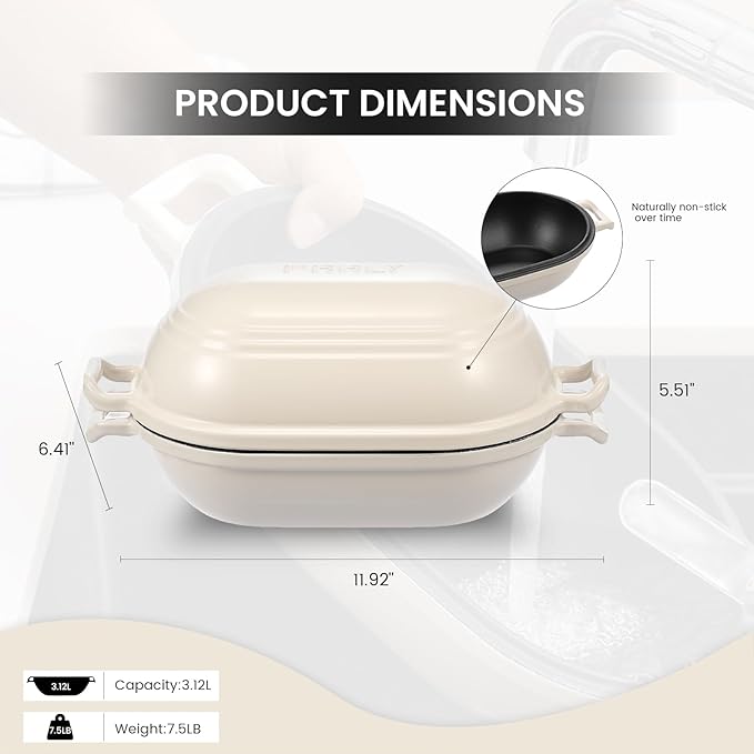 FRRLY Enameled Cast Iron Dutch Oven for Sourdough Bread Baking,9 x 5-4/5 Inch Oval Cast Iron Bread Pan with Lid,Dutch Oven for Homemade Sourdough Baking,2.8QT Meatloaf Pan,Oven Safe