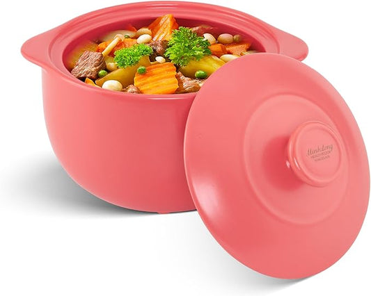 MINH LONG 3-Qt Porcelain Dutch Oven with Lid – Lead & Cadmium Free, Oven Safe to 482°F, Heat Retention, Clay Pot for Cooking on Gas & Infrared Cooktop, Use to Marinate, Cook, Bake, Refrigerate & Serve
