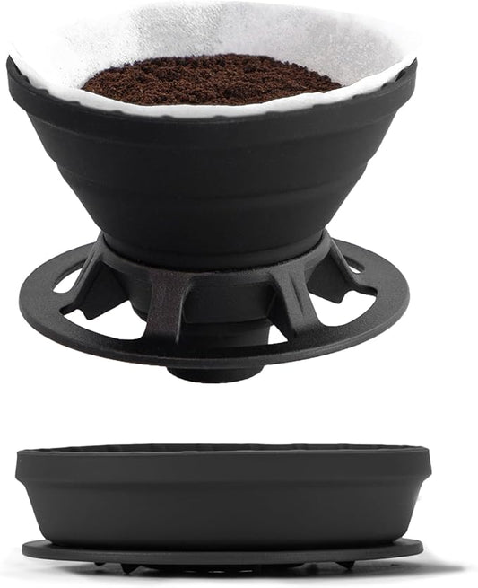 VANDROOP Collapsible Coffee Dripper, Silicone Reusable Coffee Filter Holder, Pour Over Coffee Dripper for Camping, Business Trip, Single Pour Over Coffee Maker (Black)
