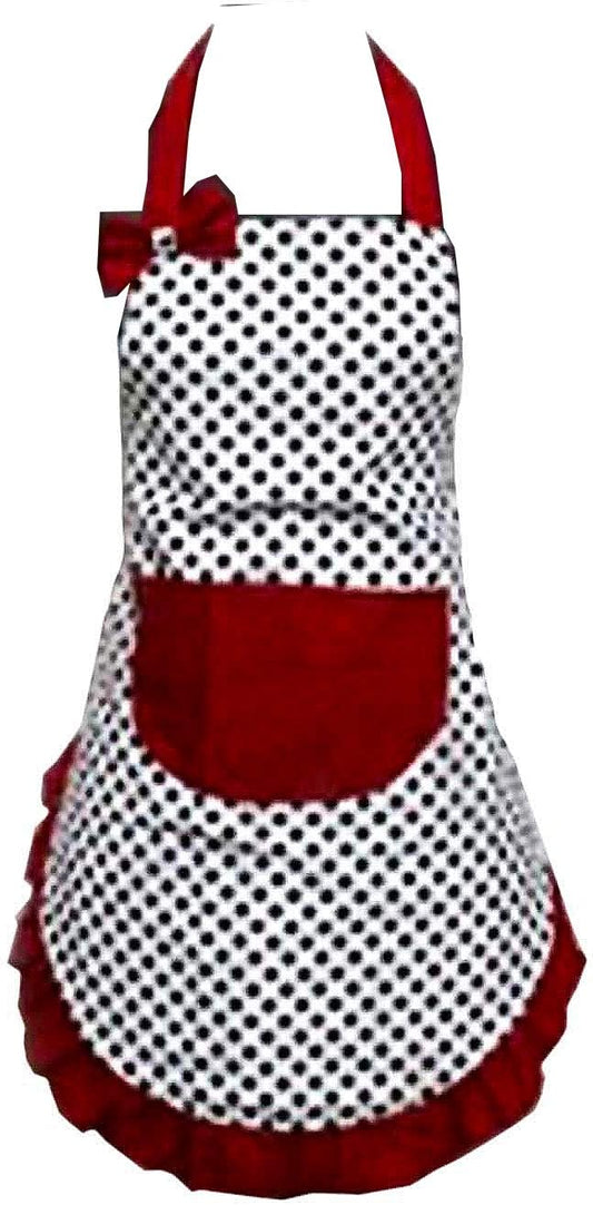 Hyzrz Lovely Lady Dot Flirty Canvas Funny Apron Restaurant Kitchen Aprons for Women Girls with Pocket (Black)