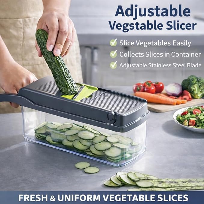 16-in-1 Vegetable Chopper Mandoline Slicer with Container, Food Processor, Food Chopper, Onion Chopper, Veggie Cutter for Salad, Potato Cutter, French Fry Cutter, Kitchen Gadgets & Accessories