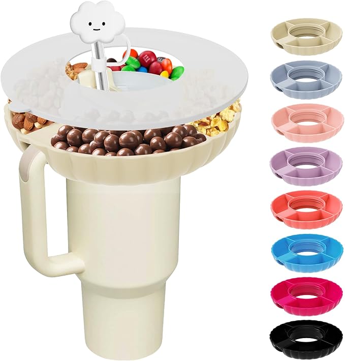 Stanley Accessories 40 oz Stanley Snack Tray for Stanley Cup with Handle, Food Grade Silicone Snack Bowl for Stanley Cup Accessories with Straws Cover, Stanley Tumbler Accessories 40 oz
