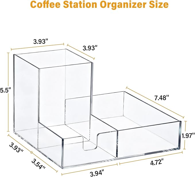 Coffee Cup Holder for Countertop, Clear Acrylic Coffee Bar Accessories and Organizer, Coffee Station Organizer for Cup Lid Stirrers Pod