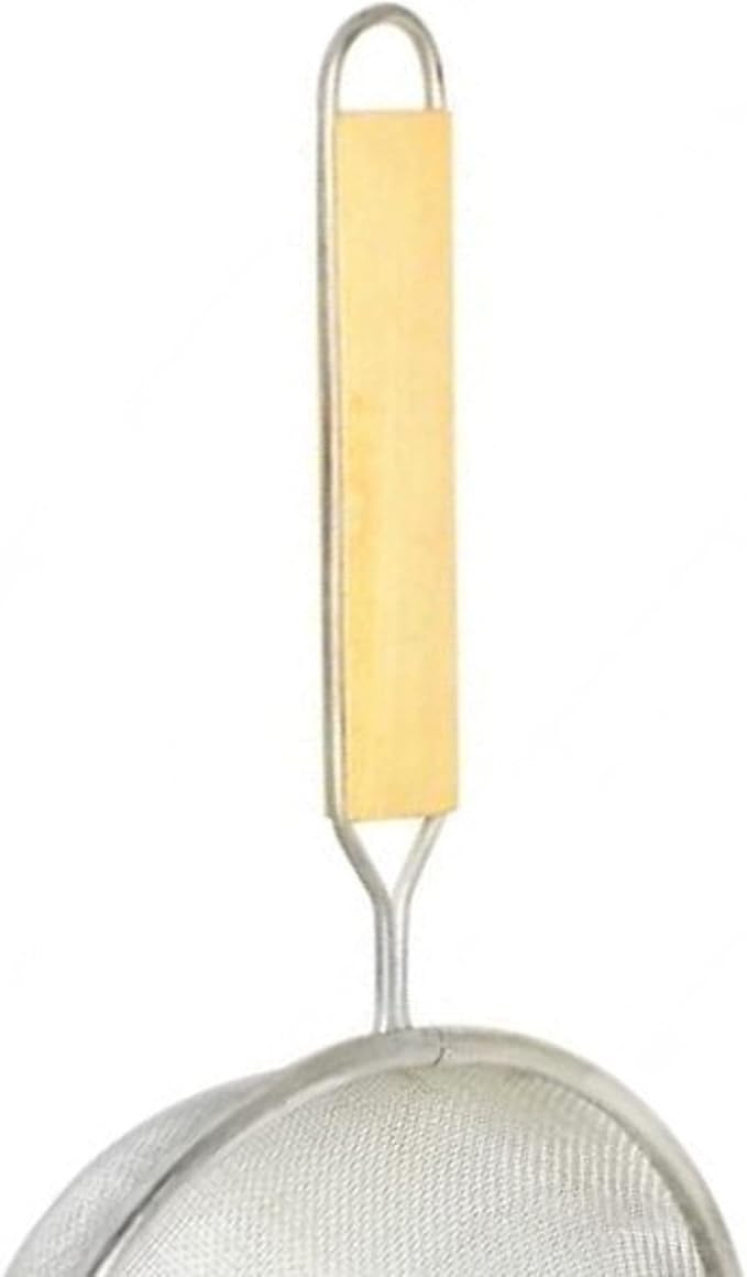 TrueCraftware- 6-Inch Single Medium Tin Mesh Strainer 6-3/4" Handle Length Wooden Handle- Kitchen Utensil Food Strainer Skimmer Spoon for Cooking Sieve Sifters Rice Quinoa Pasta Fruits Vegetable