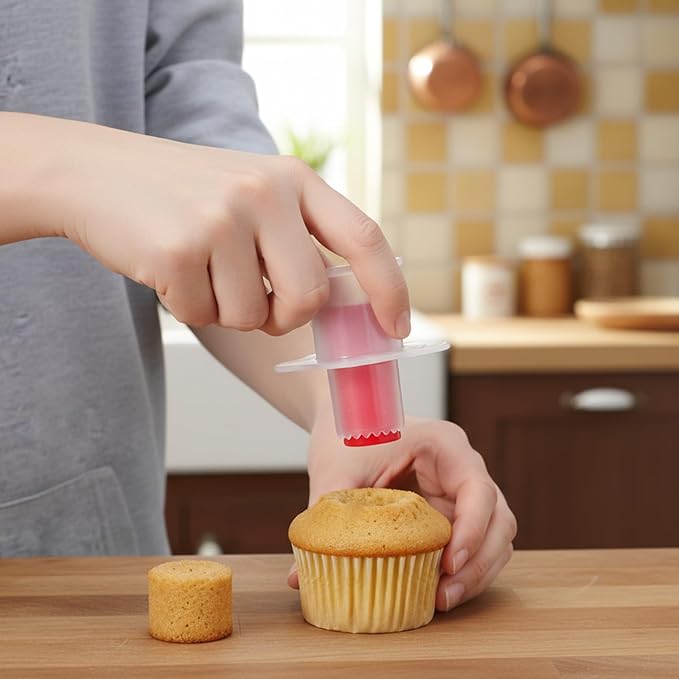 2Pcs Cupcake Corer, Cupcake Filler Tool for Muffin Cake Pastry, Pastry Divider Fruit and Vegetable Pitter Tool for Home and Kitchen (Red,Blue)