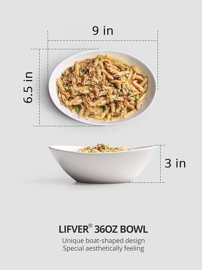 LIFVER 9" Serving Bowls for Wedding Decor, 36 OZ Porcelain Serving Dishes for Entertaining, Large Bowls Set for Soup Salad Side Dishes Pasta, Good Size for Dinner Party, Set of 4, White