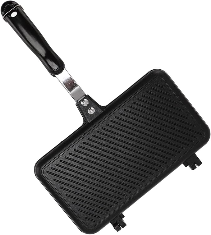 Nonstick Stovetop Waffle Maker Pan, Aluminum Waffle Pan for Family Breakfast, Portable Camping Waffle Maker with Long Handle for Even Heating and Easy Cleaning (Style 2)