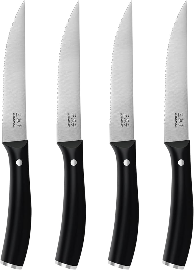 Exquisite Steak Knife Set of 4,High-carbon Stainless Steel Forged,Lightweight Sharp Steak Knives Set for Kitchen(4.5inch,Black)