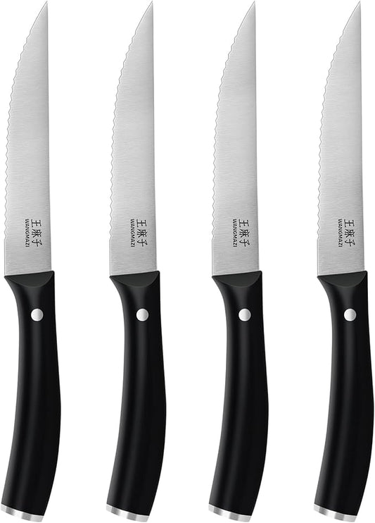 Exquisite Steak Knife Set of 4,High-carbon Stainless Steel Forged,Lightweight Sharp Steak Knives Set for Kitchen(4.5inch,Black)
