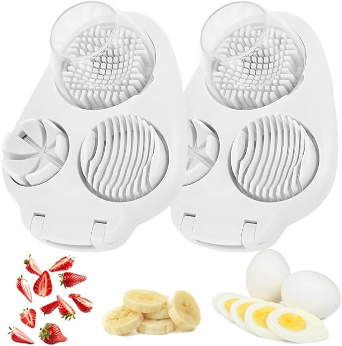 3 in 1 Egg Slicer for Hard Boiled Eggs, 2025 New Egg Cutter for Hard Boiled Eggs for Strawberry Mushroom Grape Cherry Tomato, Multi-Function Food Slicer for Home Use Kitchen Chopper Tool (2 PCS)