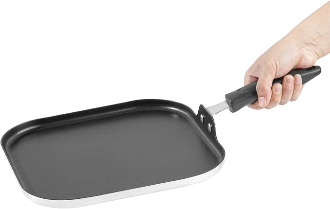 Restaurantware-Met Lux 11.3 Inch Square Griddles With Stay-Cool Handle, 10 No-Stick Flat Top Grills - Compatible With Gas And Electric, Durable, Aluminum Griddle Pans, Even-Heating, For Cooking Eggs