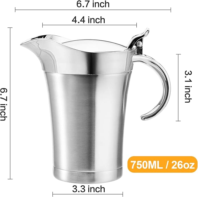 Stainless Steel thermal Gravy Boat, 25 Oz Double Insulated Gravy Sauce Jug with Hinged Lid for Family Dinner, Thanksgiving, Halloween, Christmas 750ML