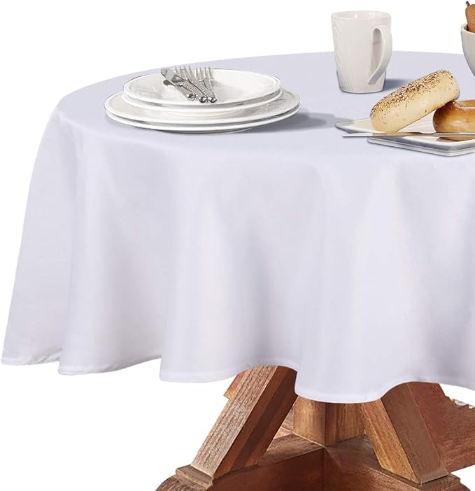 Obstal 210GSM Round Table Cloth, Water Resistance Microfiber Tablecloth, Decorative Fabric Circular Table Cover for Outdoor and Indoor Use (White, 108 Inch Diameter)
