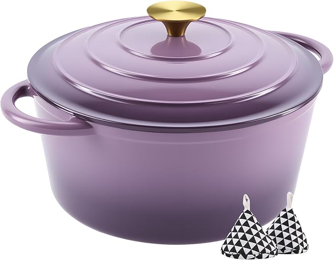 Miereirl 6 Quart Enameled Dutch Oven Pot with Lid, Cast Iron Dutch Oven with Dual Handles for Bread Baking, Cooking, Non-stick Enamel Coated Cookware, Purple