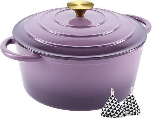 Miereirl 6 Quart Enameled Dutch Oven Pot with Lid, Cast Iron Dutch Oven with Dual Handles for Bread Baking, Cooking, Non-stick Enamel Coated Cookware, Purple