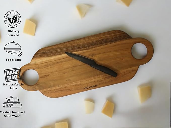 Vesta Homes Wooden Cutting Board, Platter, Serving Board, Charcuterie, and Cheese Board for Kitchen | Natural Acacia Wood | 24x9x0.6 inches | Handcrafted in India