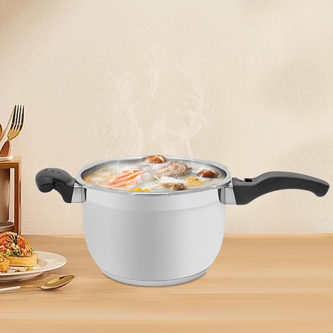 Bokknppo Stainless Steel Pressure Cooker Large Capacity 60Kpa Pressure Pot Explosion-proof Compound Bottom Pressure Canner with Pressure Limiting Valve for Gas Stove Induction Cooker (5L/1.32gal)