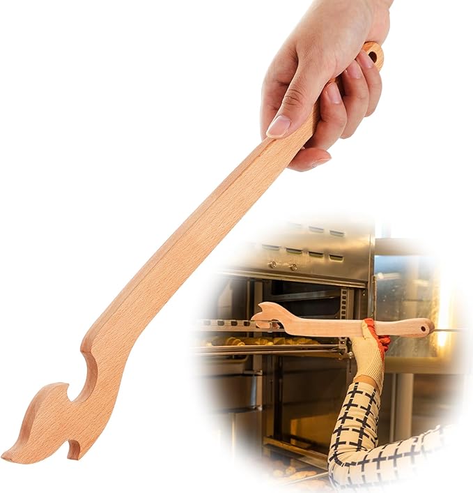 Juexica 15 Inches Extra Long Wood Oven Rack Puller Long Handle Oven Stick for Kitchen Appliances Baking Cooking Toaster Air Fryer Accessories