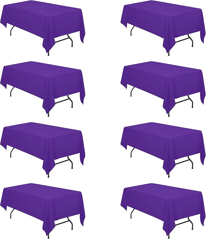 BRILLMAX 8 Pack Purple Tablecloths 60 x 102 Inch for 6ft Rectangle Tables - 150 GSM Polyester Fabric, 15" Standard Drop, Water, Stain & Wrinkle Resistant Cloth Cover for Wedding Dining Buffet