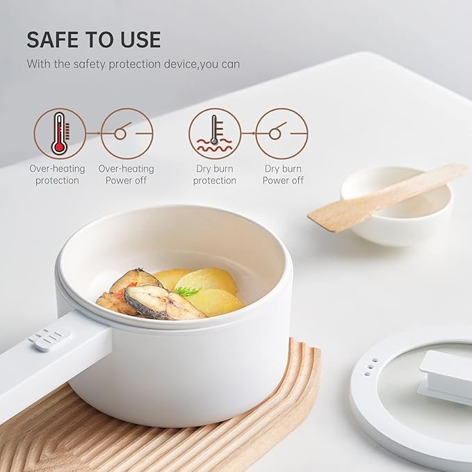 Electric Hot Pot, 1.5L Ceramic Glaze Non-stick Mini Pan, Portable Electric Pot for Steak, Egg, Fried Rice, Ramen, Oatmeal, Soup with 2 Power Adjustment, Electric Pot for Dorm