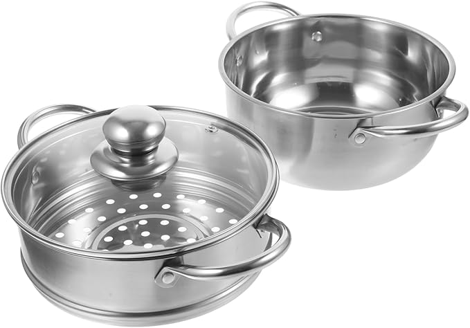 YARNOW Stainless Steel Steamer Pot 9.44 Inch Double Layer Large Capacity Cooking Pot Compatible with Gas and Induction Stove Kitchen Steamer for Healthy Meal Preparation