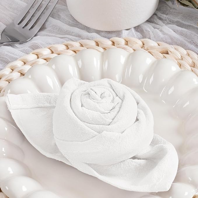MLMC 8 Pack Ivory Cloth Napkins Rustic Washable Cotton Linen Napkins Set of 8 17"x17" Reusable Dinner Napkins Cloth for Spring Easter Wedding Party Gathering Everyday Use Events Decor