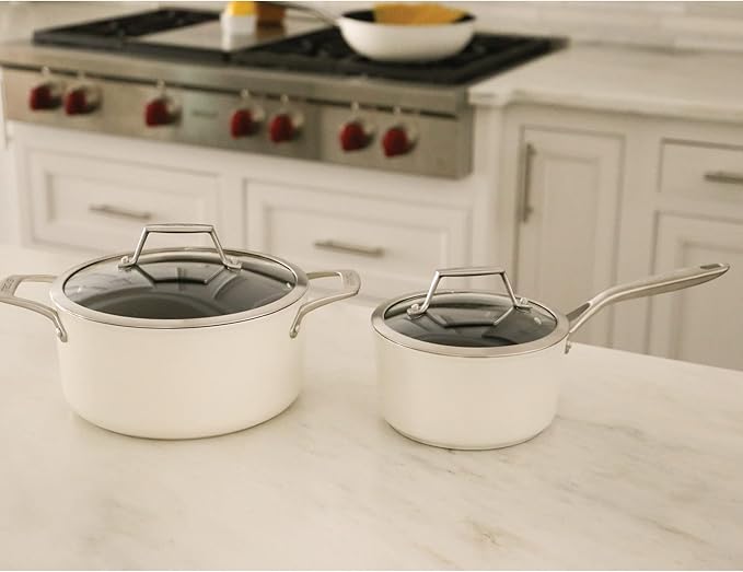 TeChef ValenCera Collection | 2-quart Ceramic Nonstick Saucepan with Glass Lid, Nontoxic - Nontoxic - Free of PFAS, PFOA, PTFE (Saucepan 2-Qt)