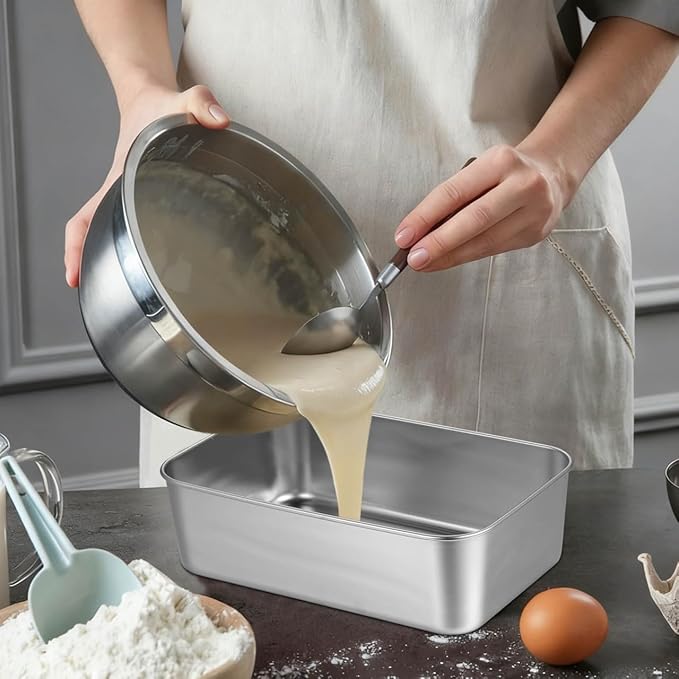 Kichvoe Stainless Steel Loaf Pan with Lid - Non-Stick Bread Pan for Baking | Rectangle Toast Mold Metal Bakeware for Homemade Meatloaf, Cakes, Brownies, 9.05×5.90×2.55 Inch