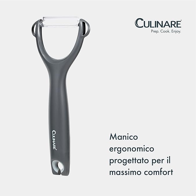 Culinare Serrated Safety Peeler, Grey, Plastic/Stainless Steel, Y Shaped for Maximum Control and Comfort, Manual Tomato/Kiwi Peeler