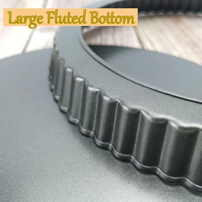 KUAYB 10 Inch Nonstick Tart Pan with Removable Bottom, Carbon Steel Quiche and Pie Pan- 1.1-Inch Depth, Fluted Edges for Baking Tarts, Quiches, Mousse Cakes, and Desserts