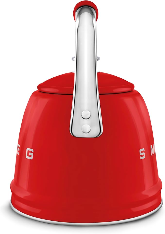 Smeg, WKF01RD Whistling Kettle, Stainless Steel, 2.3 L Capacity, Removable Lid and Measuring Spout, Induction Compatible, Red