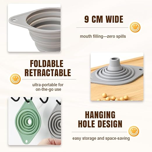 Kitchen Funnel Set 3 Pack, 2025 New Funnels for Kitchen Use Filling Bottles, Silicone Collapsible Funnel, Small Funnels for Filling Small Bottles, for Water Bottle Liquid Transfer (3PCS)