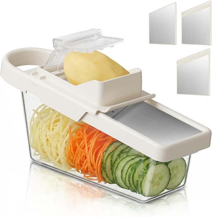 Adjustable Mandoline Slicer For Kitchen With Container,Veggie Chopper,Mandoline Food Slicer,Mandolin,Salad Chopper,Tomato,Potato Slicer,Cucumber,Fruit And Onion Cutter(3 Blade In 1)