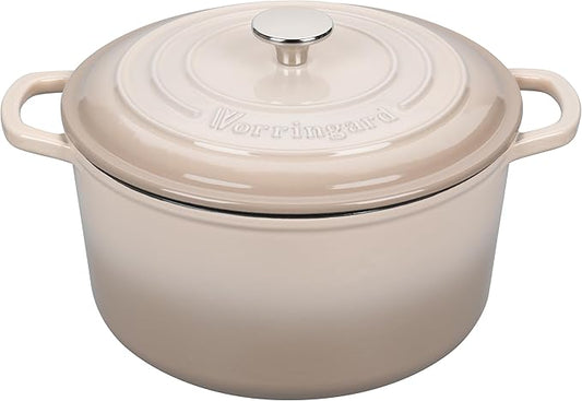 VORRINGARD Enameled Cast Iron Dutch Oven Pot with Lid, for Sourdough Bread Baking, Round Dutch Ovens, 6 Quart, Latte