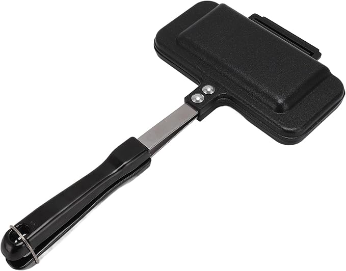 Nonstick Stovetop Waffle Maker Pan, Aluminum Waffle Pan for Family Breakfast, Portable Camping Waffle Maker with Long Handle for Even Heating and Easy Cleaning (Style 1)