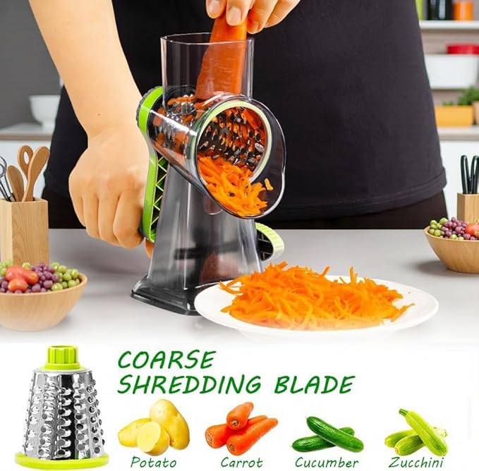 Cheese Grater with Handle, Multifunctional Manual Rotary Cheese Grater - Cheese Shredder Easily Chop Carrots, Potatoes, Vegetables and Fruits and Easy to Clean(Grey green)