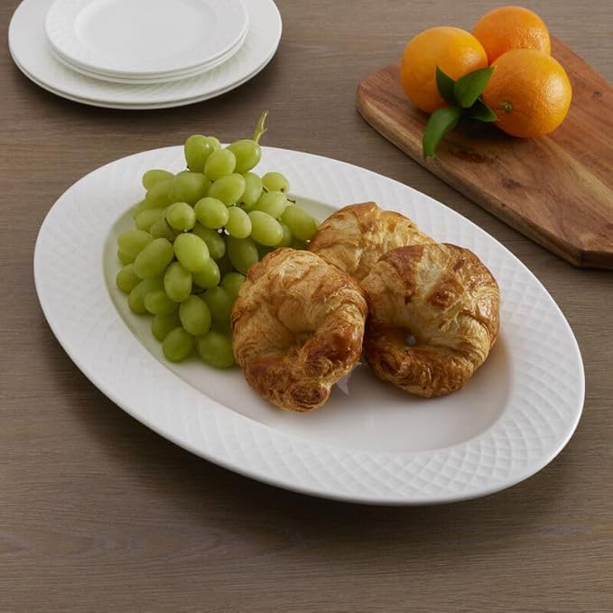 Mikasa Trellis White Bone China Lightweight Chip Resistant Oval Serving Platter, White