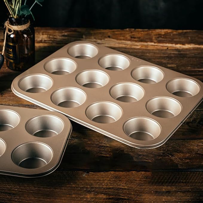 YUNYDSM Muffin Pan, Cupcake Pan, Set of 2, 12-Cup Muffin Tin, Non-Stick Bakeware, Easy to Release and Clean, Baking Molds, Muffin Tray, Molds for Homemade Cupcakes & Muffins (Gold)