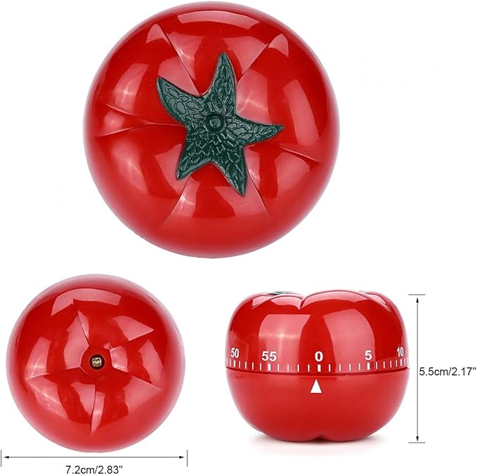 Tomato Shaped Mechanical 60 Minutes Countdown Timer Kitchen Cooking & Baking Helper Count Up Down Magnetic Timer Clock with Alarm Fast Setting(7.2x5.5cm)