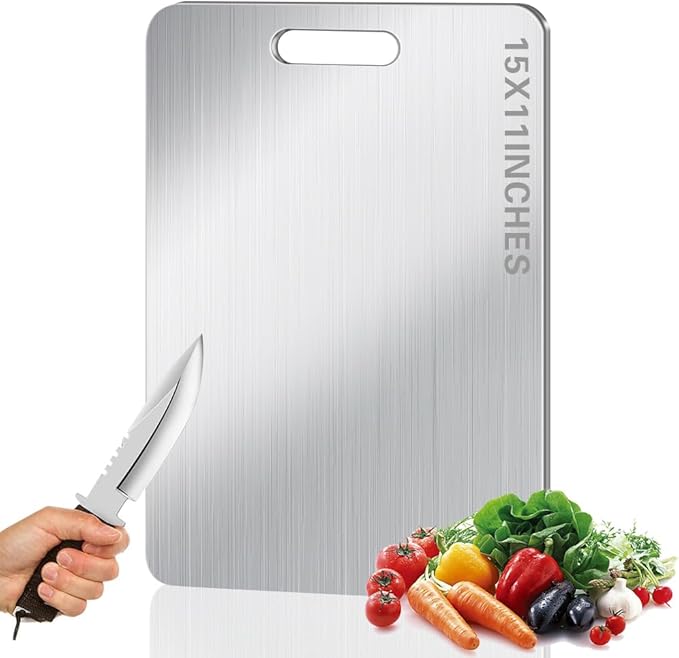 BLOCE Titanium Cutting Board for Kitchen, Stainless Non Stick Chopping Board, Upgrade Double Sided Food-Grade Titanium Board for Kitchen for Meat Cheese Vegetable (Large)
