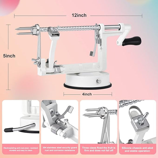 Apple Peeler, Slicer Corer Potato Peelers 3 In 1, Stainless Steel Heavy Duty with Suction Cup Base And 3 Extra Blades (White)