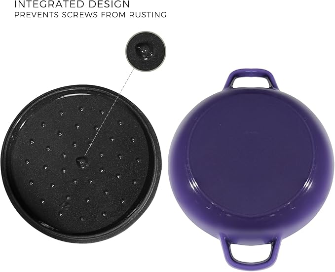 Flavehc Braiser Enameled Cast Iron Braiser 2.25 qt Braiser Pan with Lid Purple Shallow Cast Iron Casserole Braiser Pan with Handels