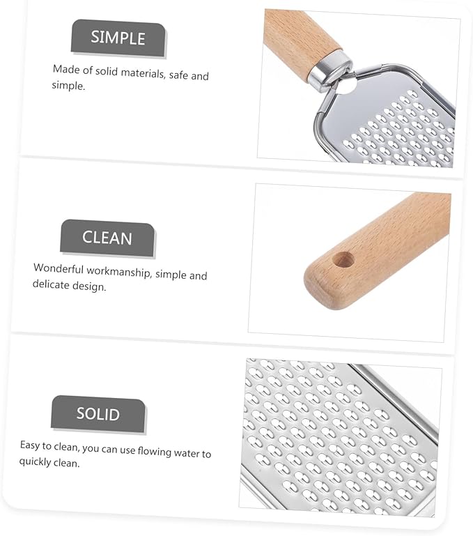 Stainless Steel Plane Zester with Wood Handle Clean Kitchen Gadget for Fruits and Vegetables Non-slip Grip for Comfortable Use for Cheese Lemon Ginger and More