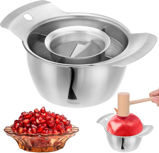PRETYZOOM Pomegranate Peeling Tool with Container Bowl and Wooden Hammer, Stainless Steel Pomegranate Deseeder, Kitchen Arils Removal Tool