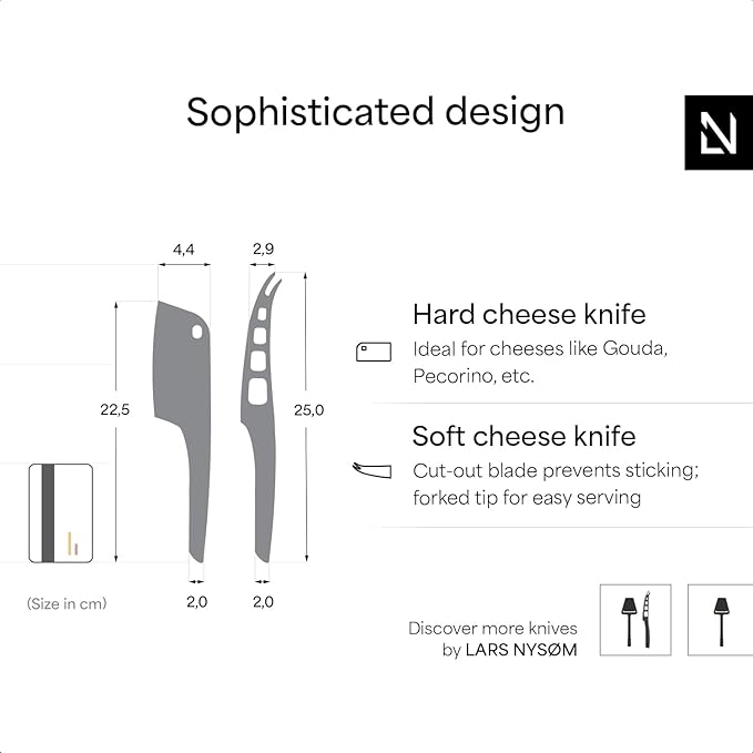 LARS NYSØM Cheese Knife Set Edge 2 pcs. I Cheese Knife Set Made of Stainless Steel I Premium Gift Box I Perfect as Christmas Gift (Carbon Black)