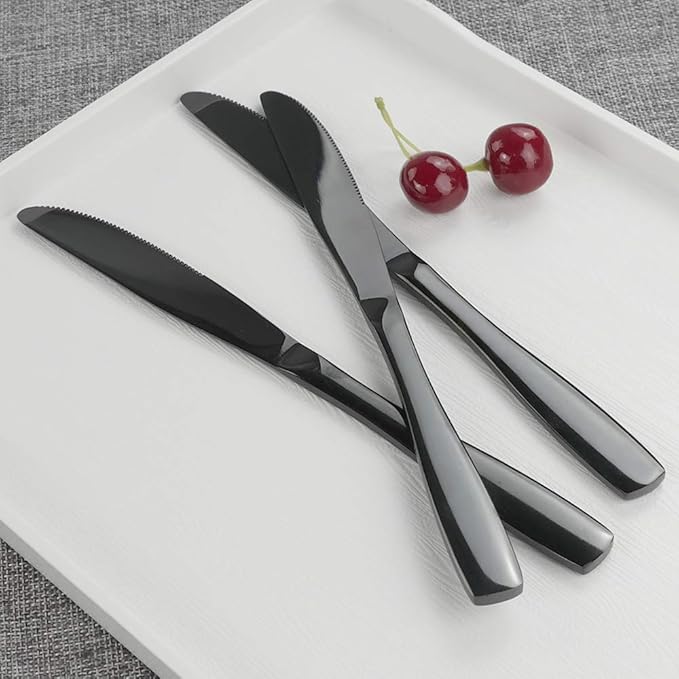 Teyyvn 16-Piece Mirror Finish Black Stainless Steel Dinner Knives, Cutlery Dinner Knife