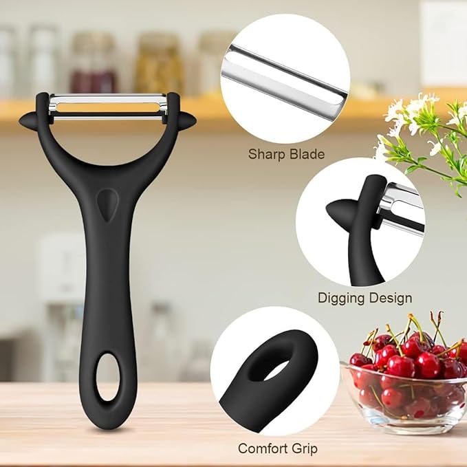 Potato Peelers for Kitchen – Stainless Steel Potato Slicing Guide with Safety Handle + Dual Blade Peeler for Easy Food Prep – Perfect for Onions, Tomatoes, Potatoes, and More