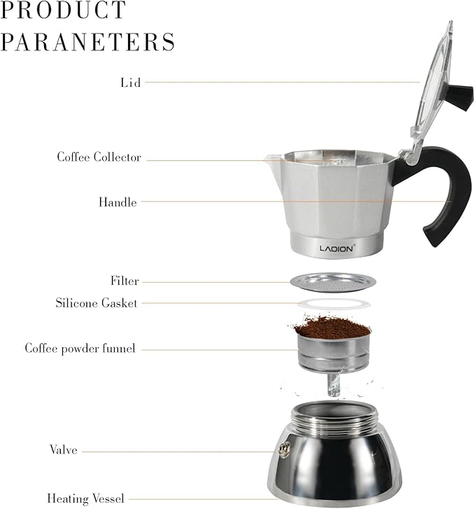 LAOION Stovetop Espresso Maker, 3Cup Moka Pot, Espresso Machine Compatible with Induction Cooktops, 150ml Stainless Steel & Aluminum Cuban Coffee Maker for Cafetera Cubana, Silver
