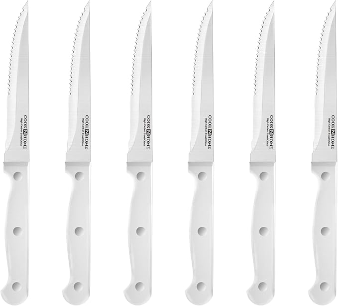 Cook N Home Kitchen Knife Set with Bamboo Storage Block 15-Piece, High Carbon Stainless Steel Blade, White